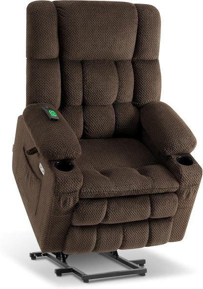 MCombo Dual Motor Power Lift Recliner Chair with Massage and Heat for Elderly People, Infinite Position, USB Ports, Cup Holders, Fabric 7890 (Medium, Dark Gray)