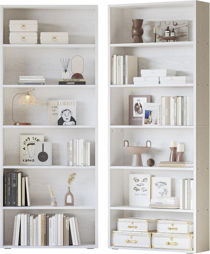 IRONCK Bookshelf and Bookcases 70" Tall, 6 Tiers Display Storage Shelves | Bookshelves Set of 2, Wood Bookcase with Open Display Shelves for Home Office, Living Room, Library, Industrial Brown — Industrial White