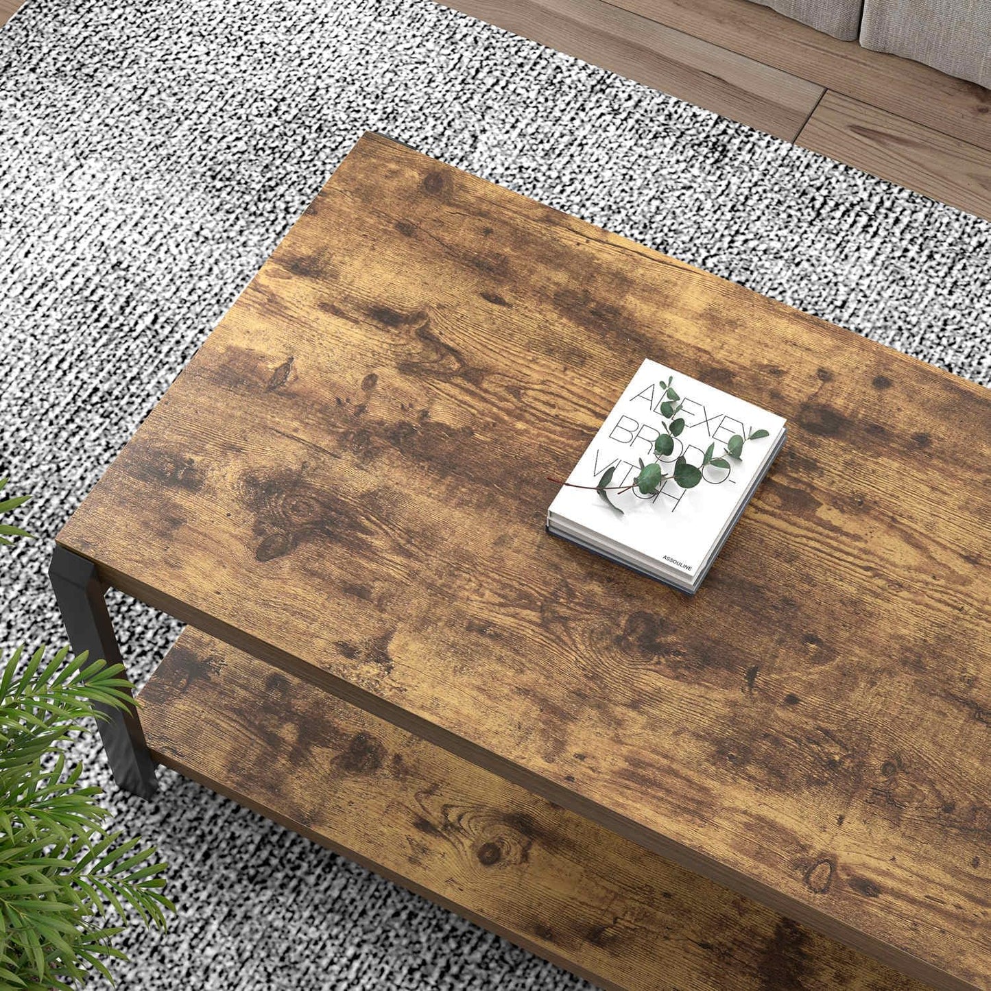 EXCEFUR Modern Coffee Table, Industrial Wood and Metal Center Table, Cocktail Tea Tables for Living Room, Rustic Brown — Rustic Brown (4)