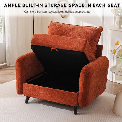 Rexulqo Oversized Accent Chair with All Seats Storage,Comfy Living Room Chairs with 2 Throw Pillow,Upholstered Mid-Century Armchair,24.5'' Deep Seat,Reading Chair for Bedroom,Office,Chenille,Orange — 1*Chair / Orange-red (3)