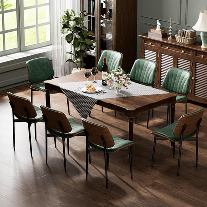 YaFiti Mid Century Dining Chairs Set of 4 with Walnut Bentwood, Greige | Ergonomic Walnut Backrest, Upholstered Waterproof PU Leather Seat, Stable Metal Legs, Adjustable Footpads, Apartment Friendly — Green Scallop / 8