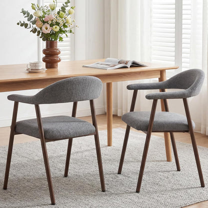 DUMOS Dining Chairs Set of 4, Linen Fabric Upholstered Kitchen Side Chairs with Curved Backrest & Metal Legs, Modern Farmhouse Accent Chair for Dining Room Kitchen Living Room Cafe, Beige — Grey / 2pc