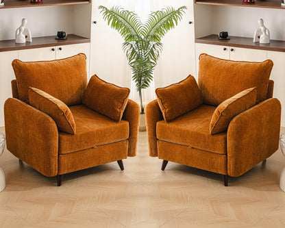 Rexulqo Oversized Accent Chair with All Seats Storage,Comfy Living Room Chairs with 2 Throw Pillow,Upholstered Mid-Century Armchair,24.5'' Deep Seat,Reading Chair for Bedroom,Office,Chenille,Orange