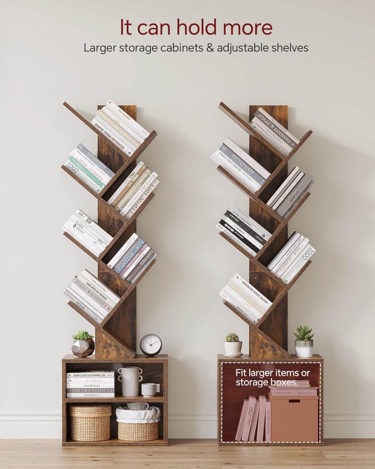 SUNMORY 6 Tier Tree Bookshelf, Small Bookcase with Storage Cabinet, Modern Tall Narrow Bookshelves Organizer, Floor Standing Book Shelf for Bedroom/Living Room/Home Office/Corner, Rustic Brown — Brown / 6 Tier-Standard (4)