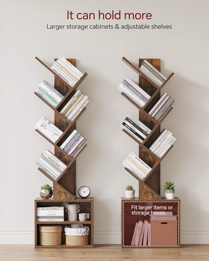 SUNMORY 6 Tier Tree Bookshelf, Small Bookcase with Storage Cabinet, Modern Tall Narrow Bookshelves Organizer, Floor Standing Book Shelf for Bedroom/Living Room/Home Office/Corner, Rustic Brown — Brown / 6 Tier-Standard (4)