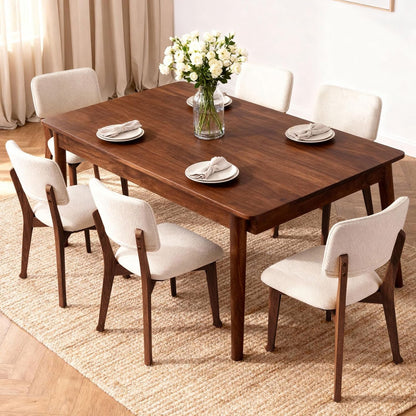 Wooden Dining Chairs Set of 2, Mid Century Modern Kitchen Chairs with Fabric Upholstered and Curved Backrest for Dining Room, Restaurant/Cafe, Walnut — Walnut / 6