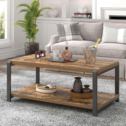 EXCEFUR Modern Coffee Table, Industrial Wood and Metal Center Table, Cocktail Tea Tables for Living Room, Rustic Brown — Rustic Brown (3)