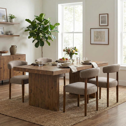 VKNOW Wooden Dining Chairs Set of 4, Modern Upholstered Dining Room Chairs with Walnut Wood Legs and Curved Backrest, Fabric Kitchen Chairs for Farmhouse/Living Room/Dining Room, Green — Set of 4 / Brown