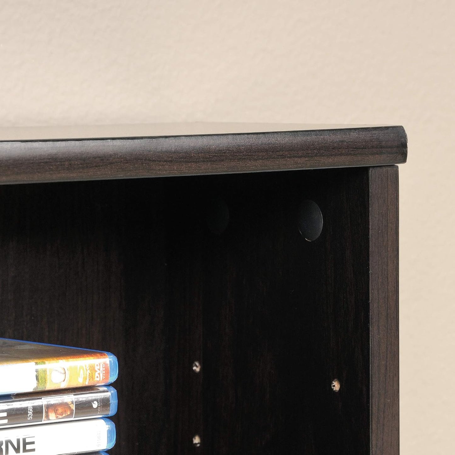Sauder Multimedia 7 tier Storage Tower, Cinnamon Cherry finish — L:32.44" x W:9.41" x H:45.35 / Cinnamon Cherry (8)