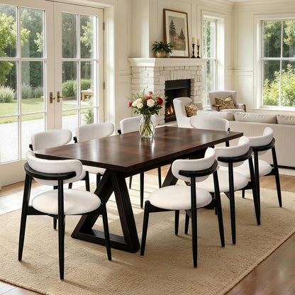 CHUN YI Dining Chairs Set of 4, Upholstered Wooden Dining Room Chairs, Mid Century Modern Fabric Kitchen Chair with Ergonomic Curved Backrest, Beige (Only Chairs) — Round-cream-black / Set of 8