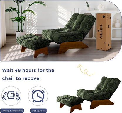 MAXYOYO Accent Chair with Ottoman Adjustable Backrest, Tufted Living Room Chair Upholstered Lounge Chair with Footrest Set, Modern Chair Cozy Reclining Chair for Reading Room, Green — Corded-green / Large (8)
