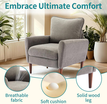 OLIXIS Comfy Accent Chair for Living Room Bedroom and Waiting Room, Upholstered Mid-Century Reading Chair with Pillow and Solid Wood Legs, Wide Singe Modern Lounge Sofa, Gray — Deep Gray / 1 (7)