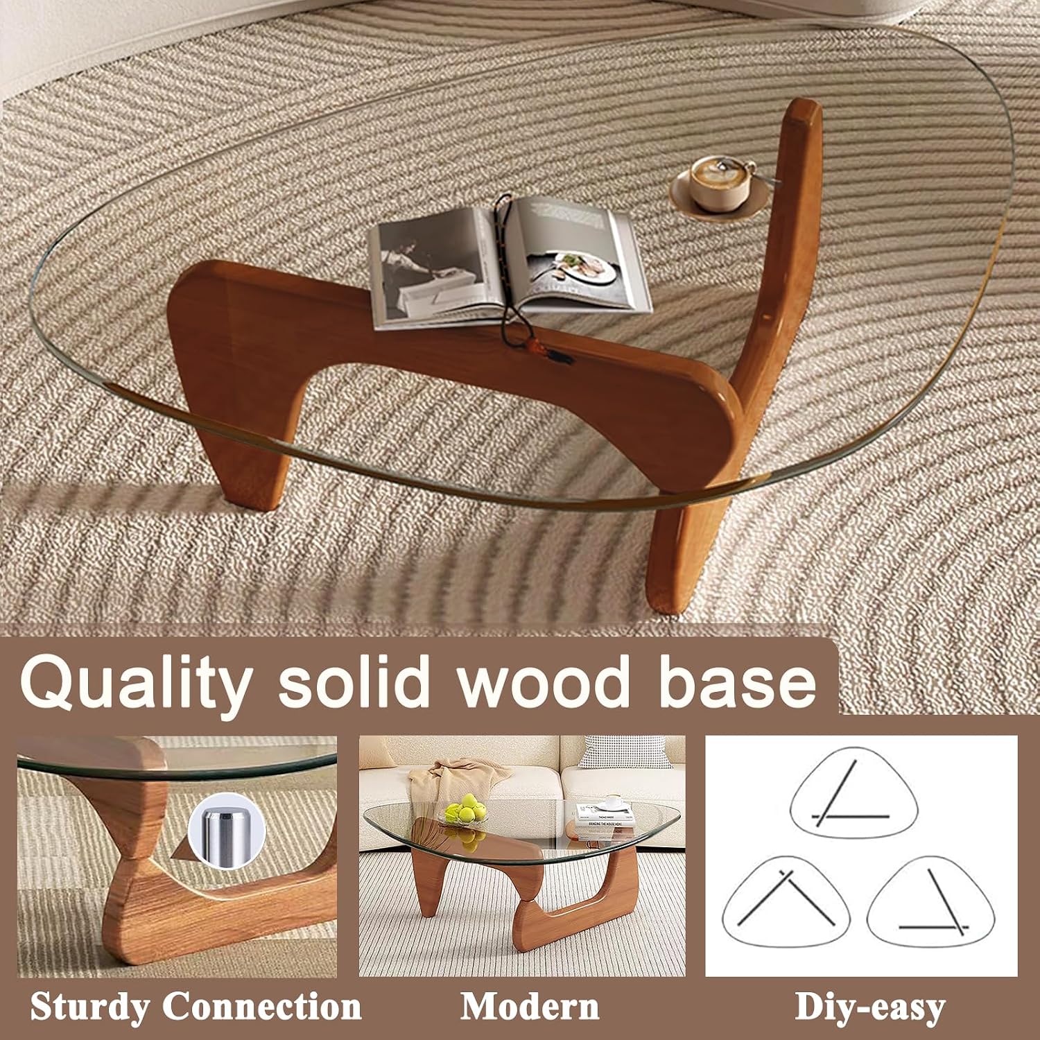 Modern Glass Coffee Table, Mid Century Small Coffee Table, Coffee Table for Living Room,Suitable for Bedroom Living Room Reception Office Tables (Walnut/Transparent, Small) — Walnut/Transparent / Small 32.2 * 22.4 * 16in (5)