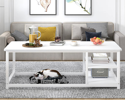 EXCEFUR Modern Coffee Table, Rustic Wood and Metal Living Room Table with Storage Shelf, Industrial Brown, 47 Inch — White Oak