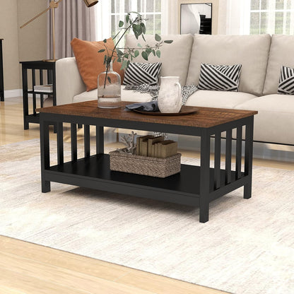 ChooChoo Mission Coffee Table, Black Wood Living Room Table with Shelf, 40 Black — Espresso / 22"D x 39.9"W x 18.1"H
