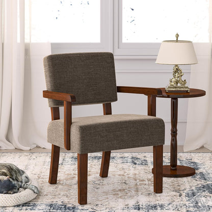 FAGAGA Accent Chair, Living Room Chairs Oversized with Soft Seat and Armrests for Dinning Bedroom Reading and Waiting Rooms — Brown / Linen / Chair (3)