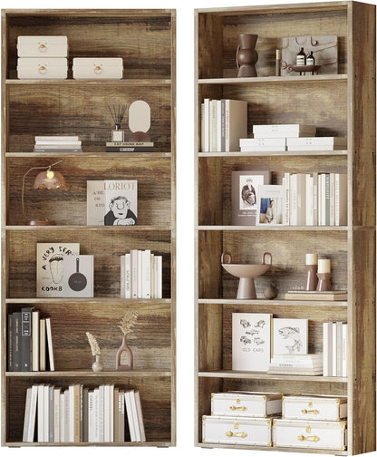 IRONCK Bookshelf and Bookcases 70" Tall, 6 Tiers Display Storage Shelves | Bookshelves Set of 2, Wood Bookcase with Open Display Shelves for Home Office, Living Room, Library, Industrial Brown — Industrial Brown