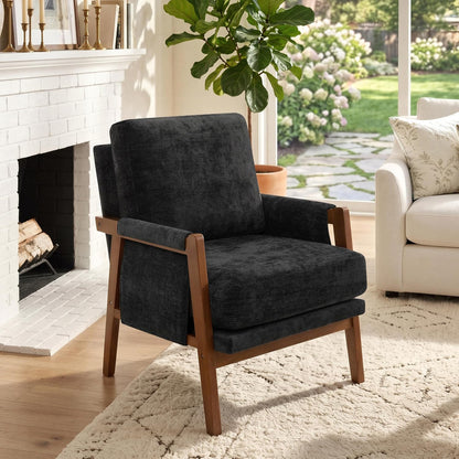 RNKSFX Cream Accent Chair for Bedroom & Living Room, Mid Century Modern Accent Arm Chair, Upholstered Anthropologie Accent Chair with Solid Wood Frame, Fabric — 1 / Black