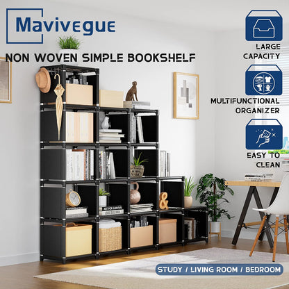 Mavivegue Bookcase, 18-Cube Extra Large Book Shelf, DIY Cube Storage Organizer for Bedroom, Living Room, Home Office - Black — Black / 18-Grid (9)