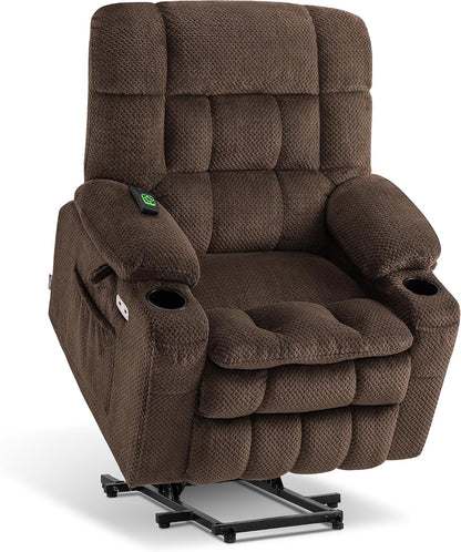 MCombo Dual Motor Power Lift Recliner Chair with Massage and Heat for Elderly People, Infinite Position, USB Ports, Cup Holders, Fabric 7890 (Medium, Dark Gray) — Coffee / Large