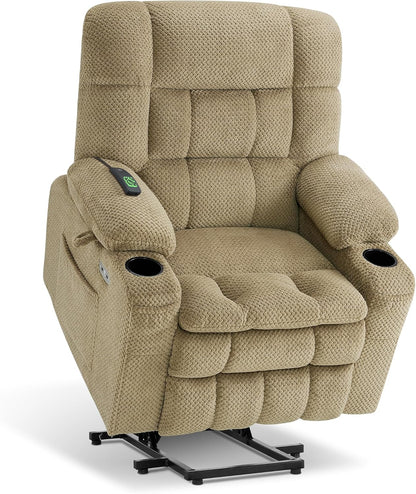 MCombo Dual Motor Power Lift Recliner Chair with Massage and Heat for Elderly People, Infinite Position, USB Ports, Cup Holders, Fabric 7890 (Medium, Dark Gray)