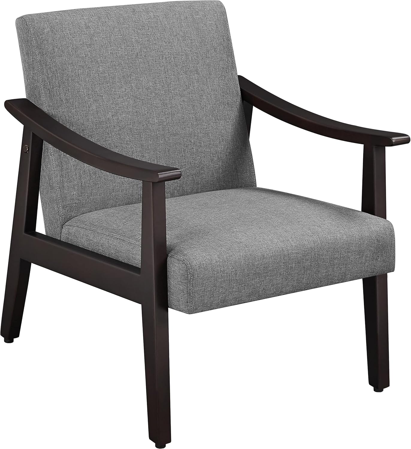 Yaheetech Corduroy Accent Chair, Mid-Century Modern Armchair with Solid Wood Legs, Reading Leisure Chair with High Back for Living Room Bedroom Waiting Room Dark Green — Grey / Linen