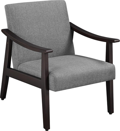 Yaheetech Corduroy Accent Chair, Mid-Century Modern Armchair with Solid Wood Legs, Reading Leisure Chair with High Back for Living Room Bedroom Waiting Room Dark Green — Grey / Linen
