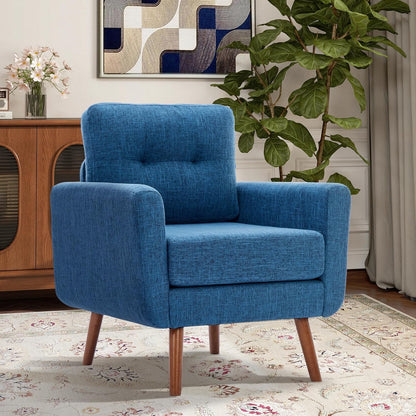 Tbfit Linen Fabric Single Sofa, Accent Chair, Mid Century Modern Armchair for Living Room, Bedroom Button Tufted Upholstered Comfy Reading Sofas, Beige