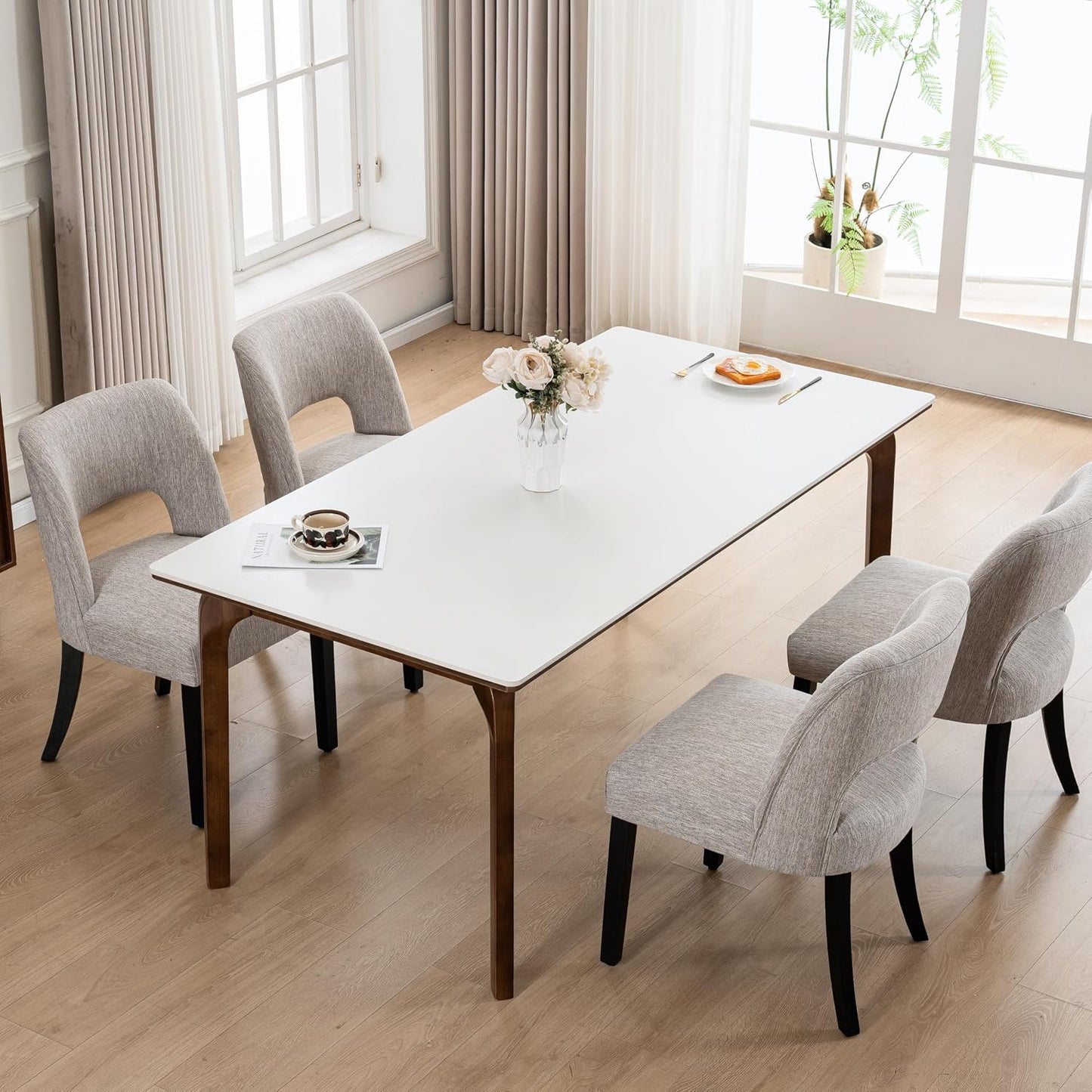 VKNOW Dining Chairs Set of 4, Fabric Dining Chairs, Green | Modern Mid-Century Upholstered Farmhouse Dinner Chair for Kitchen Dining Room Restaurant, Easy Assembly — Grey-black Legs / Set of 4