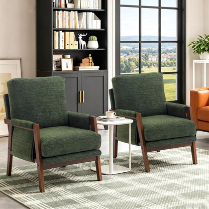 RNKSFX Cream Accent Chair for Bedroom & Living Room, Mid Century Modern Accent Arm Chair, Upholstered Anthropologie Accent Chair with Solid Wood Frame, Fabric — 1 / Green