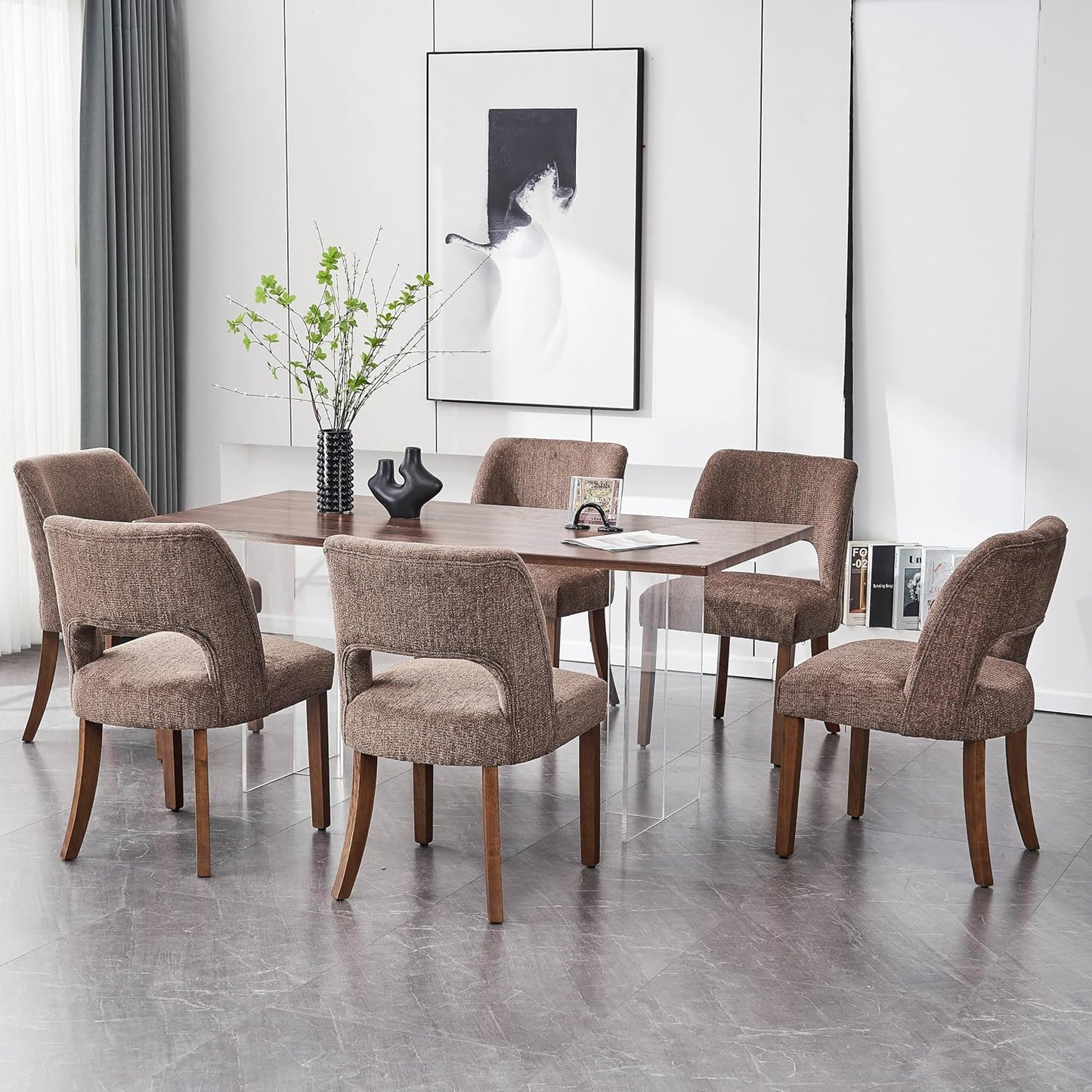 VKNOW Dining Chairs Set of 4, Fabric Dining Chairs, Green | Modern Mid-Century Upholstered Farmhouse Dinner Chair for Kitchen Dining Room Restaurant, Easy Assembly — Dark Brown / Set of 6