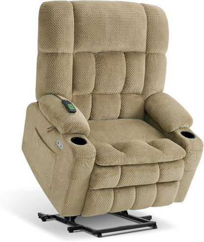 MCombo Dual Motor Power Lift Recliner Chair with Massage and Heat for Elderly People, Infinite Position, USB Ports, Cup Holders, Fabric 7890 (Medium, Dark Gray)
