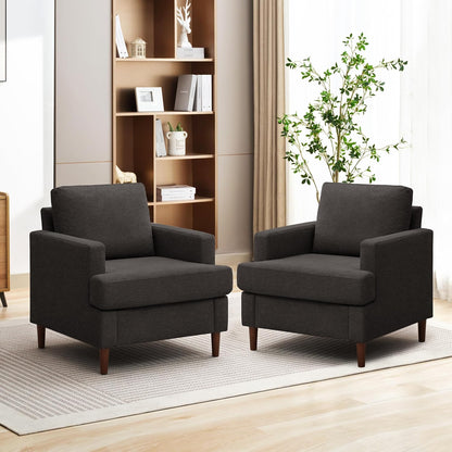Weture Mid-Century Accent Chair,Modern Linen Fabric Armchair for Living Room,Comfy Upholstered Reading Accent Chairs for Bedroom,Single Sofa Chair with Wood Legs (Beige, 1 Pack)