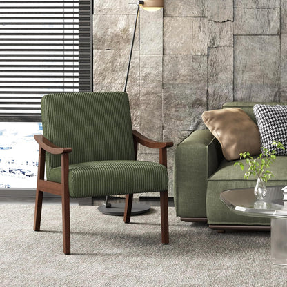 Yaheetech Corduroy Accent Chair, Mid-Century Modern Armchair with Solid Wood Legs, Reading Leisure Chair with High Back for Living Room Bedroom Waiting Room Dark Green — Dark Green / Corduroy Fabric (2)