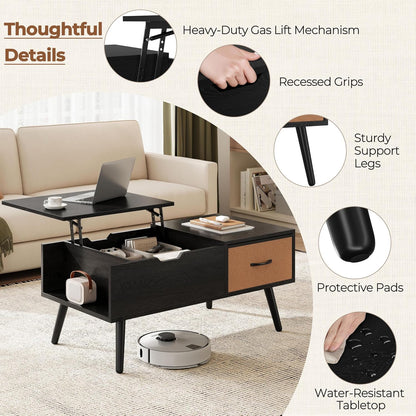 Yaheetech Lift Top Coffee Table for Living Room, Wooden Small Center Tables with Large Storage Shelf Drawer and Hidden Compartment Modern, Black — Black (5)