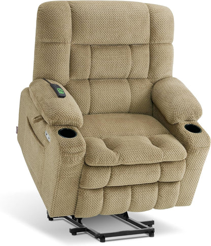 MCombo Dual Motor Power Lift Recliner Chair with Massage and Heat for Elderly People, Infinite Position, USB Ports, Cup Holders, Fabric 7890 (Medium, Dark Gray)