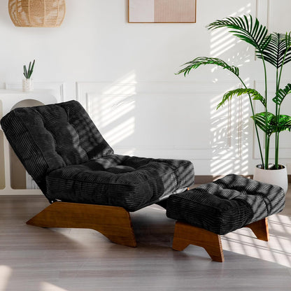 MAXYOYO Accent Chair with Ottoman Adjustable Backrest, Tufted Living Room Chair Upholstered Lounge Chair with Footrest Set, Modern Chair Cozy Reclining Chair for Reading Room, Green — Corded-black / Large