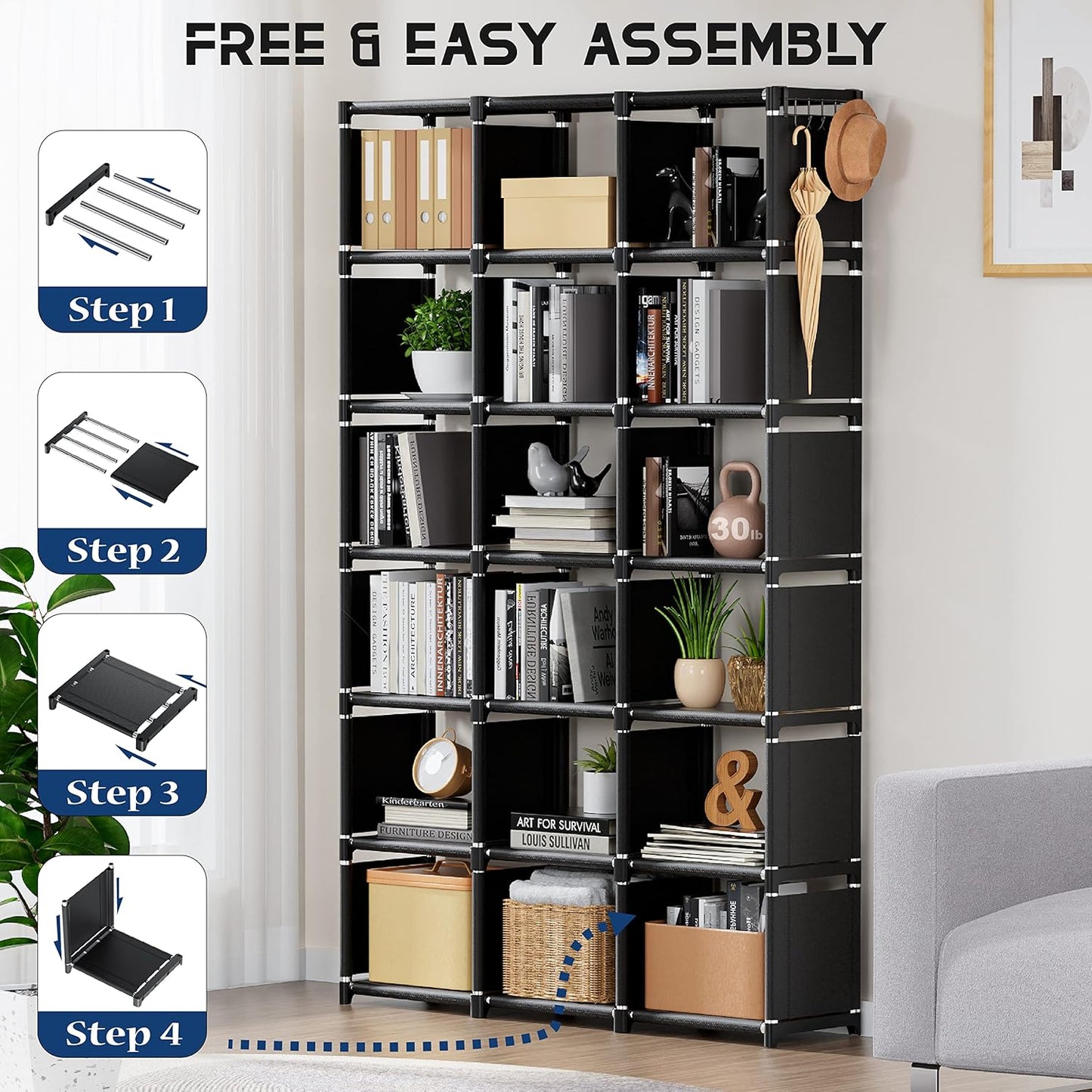Mavivegue Bookcase, 18-Cube Extra Large Book Shelf, DIY Cube Storage Organizer for Bedroom, Living Room, Home Office - Black — Black / 18-Grid (10)