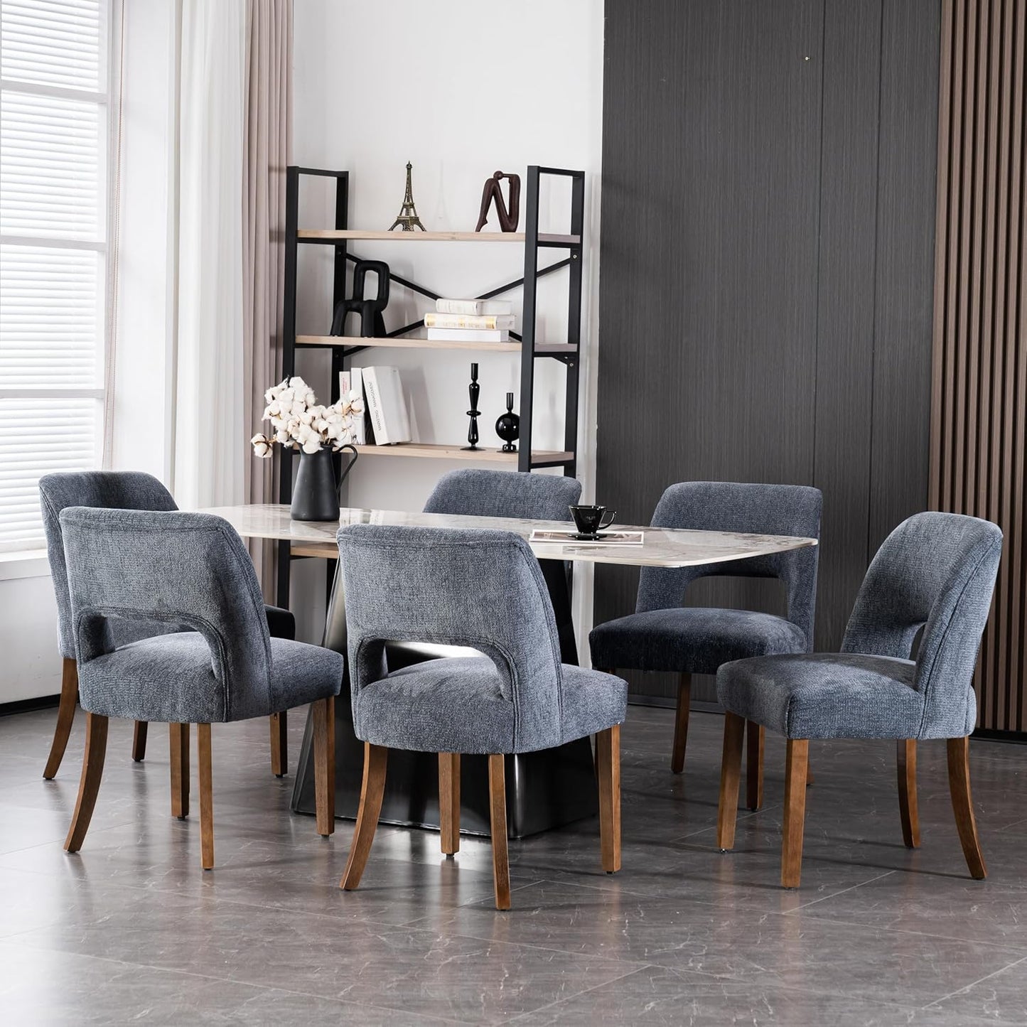 VKNOW Dining Chairs Set of 4, Fabric Dining Chairs, Green | Modern Mid-Century Upholstered Farmhouse Dinner Chair for Kitchen Dining Room Restaurant, Easy Assembly — Navy / Set of 6