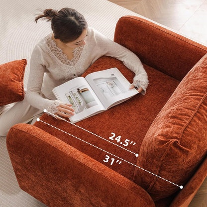 Rexulqo Oversized Accent Chair with All Seats Storage,Comfy Living Room Chairs with 2 Throw Pillow,Upholstered Mid-Century Armchair,24.5'' Deep Seat,Reading Chair for Bedroom,Office,Chenille,Orange — 1*Chair / Orange-red (2)