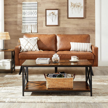 VASAGLE Coffee Table, Cocktail Table with Storage Shelf and X-Shape Steel Frame, Industrial Farmhouse Style, 39.4 x 21.7 x 17.7 Inches, Rustic Brown and Black ULCT200B01V1 — Rustic Brown + Black (2)