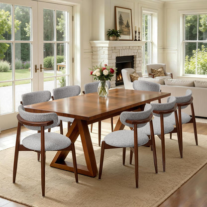 CHUN YI Dining Chairs Set of 4, Upholstered Wooden Dining Room Chairs, Mid Century Modern Fabric Kitchen Chair with Ergonomic Curved Backrest, Beige (Only Chairs) — Round-gray / Set of 8
