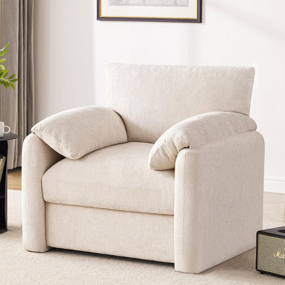 Howjoe Chenille Oversized Armchair, 38.6" Wide Accent Chairs for Living Room & Bedroom Modern Lounge Chair, Upholstered Mid-Century Reading Chair, Comfy Living Room Chair, Single Sofa Chair, Beige — Beige / 1 Pack