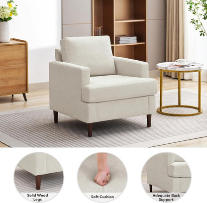 Weture Mid-Century Accent Chair,Modern Linen Fabric Armchair for Living Room,Comfy Upholstered Reading Accent Chairs for Bedroom,Single Sofa Chair with Wood Legs (Beige, 1 Pack) — Beige / 1 Pack (4)