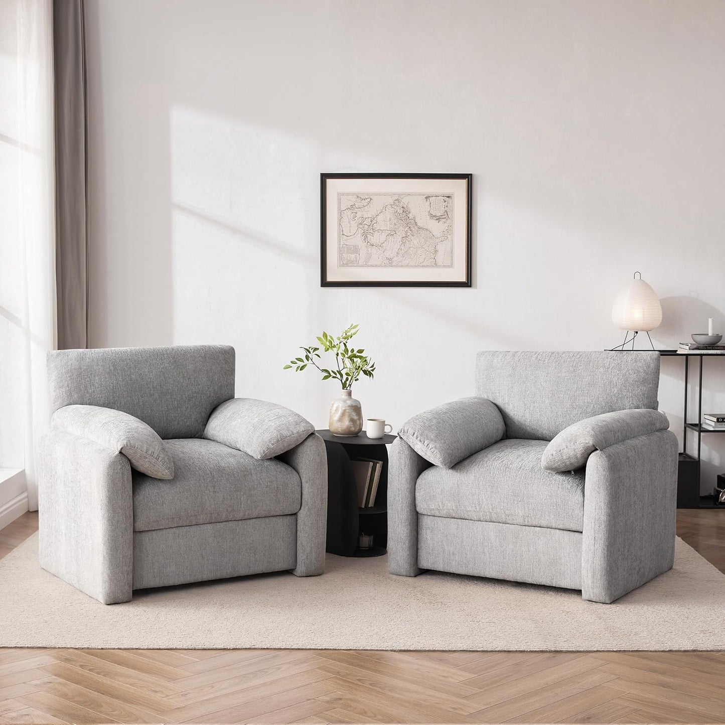 Howjoe Chenille Oversized Armchair, 38.6" Wide Accent Chairs for Living Room & Bedroom Modern Lounge Chair, Upholstered Mid-Century Reading Chair, Comfy Living Room Chair, Single Sofa Chair, Beige