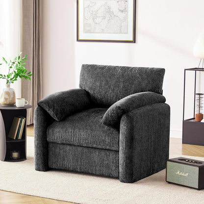 Howjoe Chenille Oversized Armchair, 38.6" Wide Accent Chairs for Living Room & Bedroom Modern Lounge Chair, Upholstered Mid-Century Reading Chair, Comfy Living Room Chair, Single Sofa Chair, Beige — Darkgray / 1 Pack