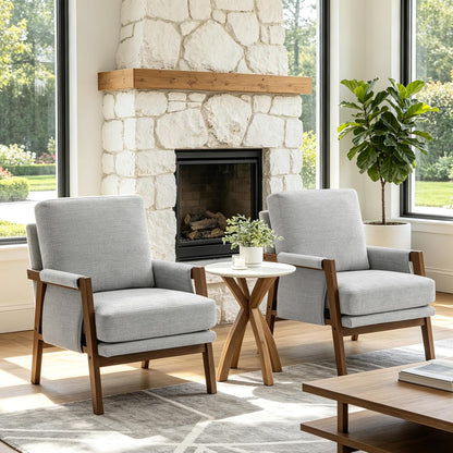 RNKSFX Cream Accent Chair for Bedroom & Living Room, Mid Century Modern Accent Arm Chair, Upholstered Anthropologie Accent Chair with Solid Wood Frame, Fabric — 1 / Grey
