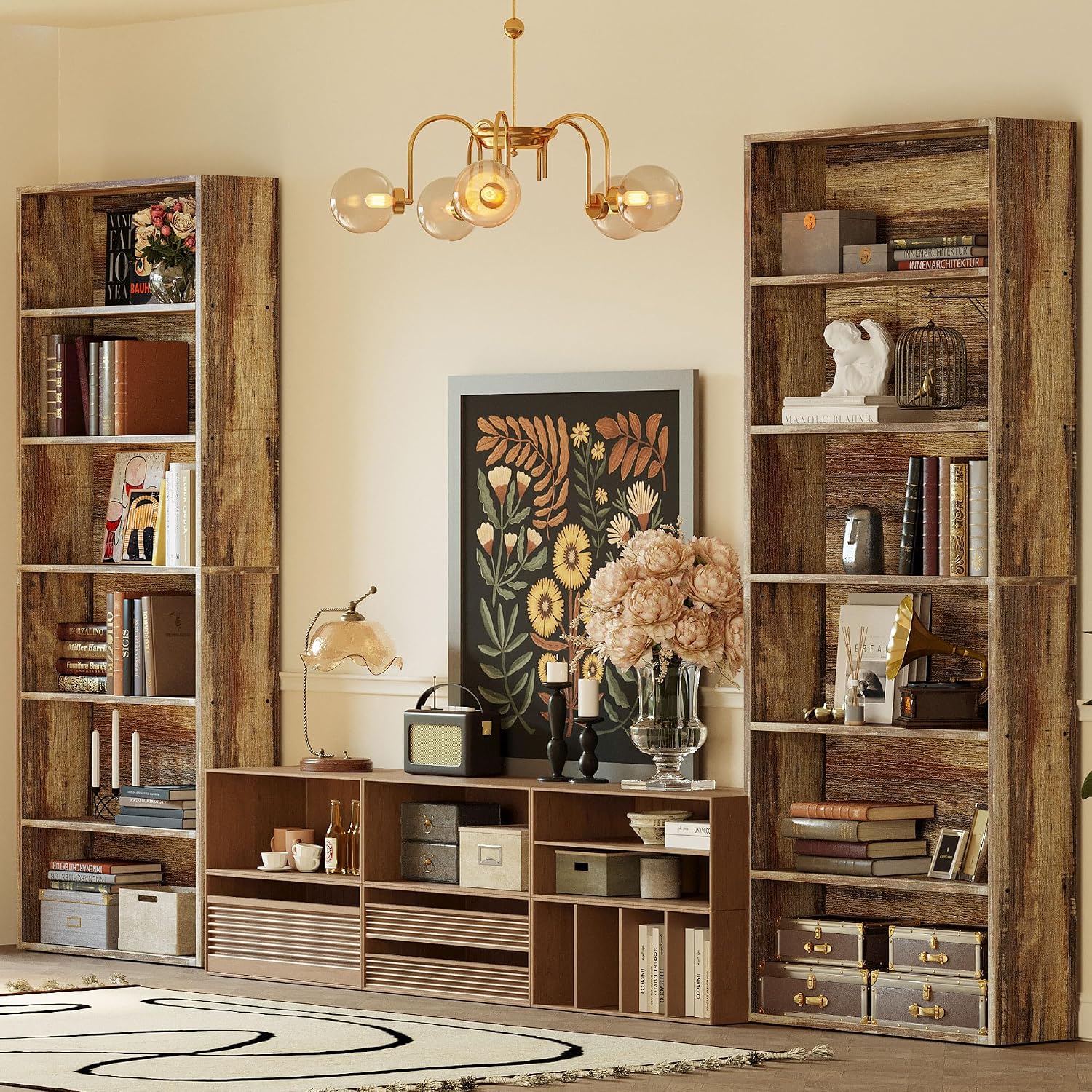IRONCK Bookshelf and Bookcases 70" Tall, 6 Tiers Display Storage Shelves | Bookshelves Set of 2, Wood Bookcase with Open Display Shelves for Home Office, Living Room, Library, Industrial Brown — Industrial Brown (4)