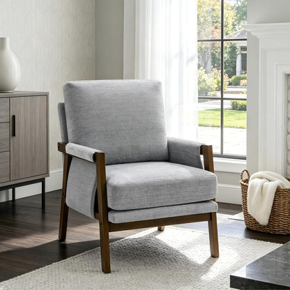 RNKSFX Cream Accent Chair for Bedroom & Living Room, Mid Century Modern Accent Arm Chair, Upholstered Anthropologie Accent Chair with Solid Wood Frame, Fabric