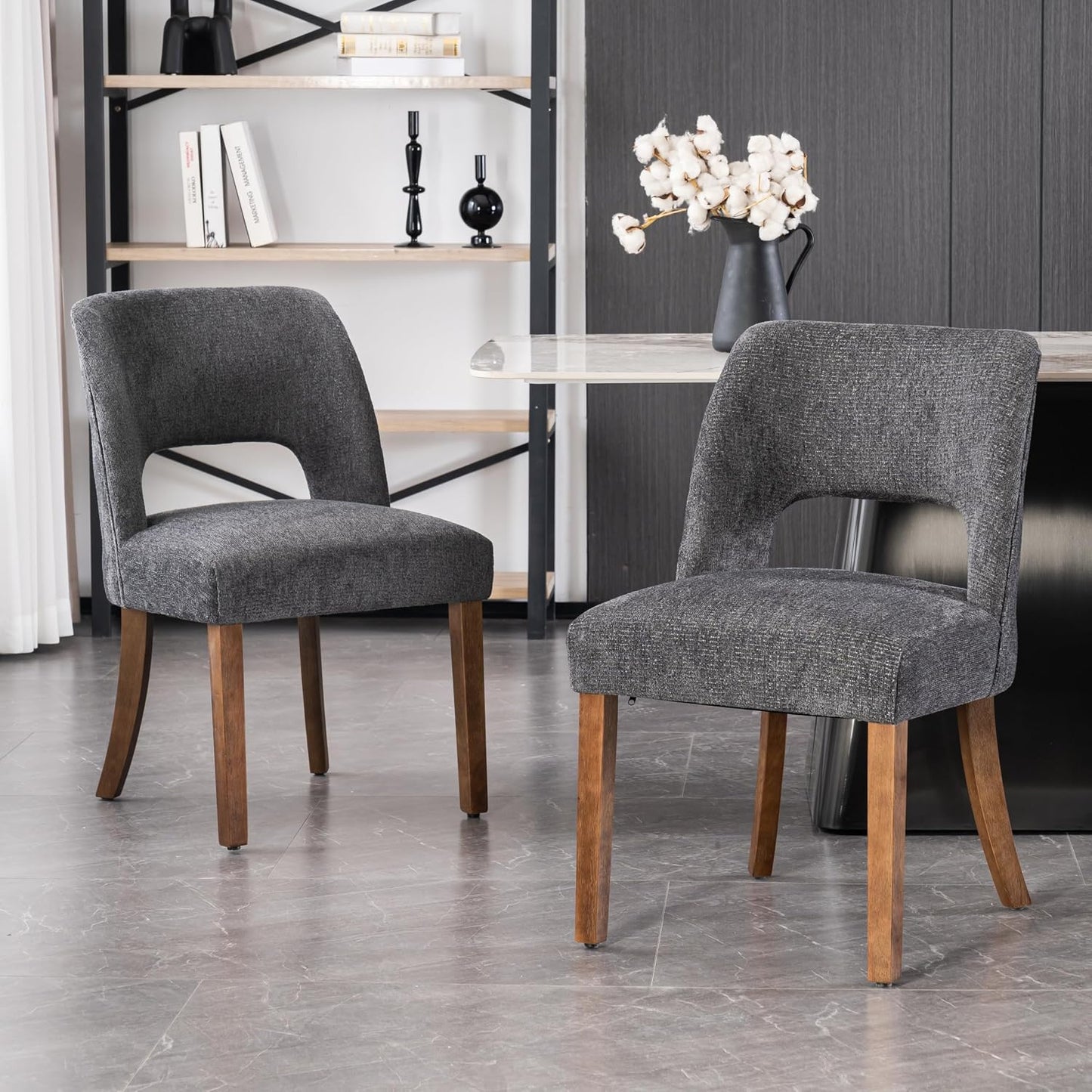 VKNOW Dining Chairs Set of 4, Fabric Dining Chairs, Green | Modern Mid-Century Upholstered Farmhouse Dinner Chair for Kitchen Dining Room Restaurant, Easy Assembly — Charcoal / Set of 2